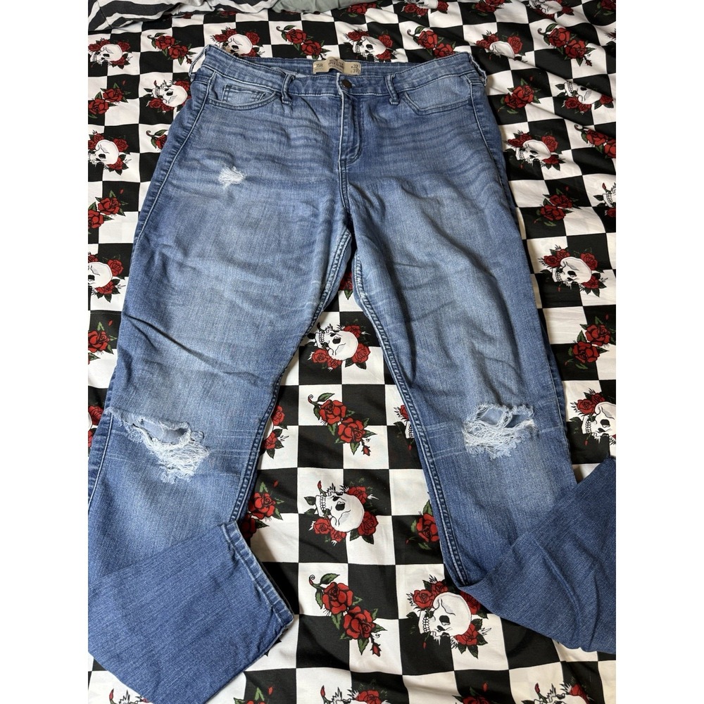 Hollister Womens Super Skinny Jeans‎ Size 15R W32 L31 Distressed Blue